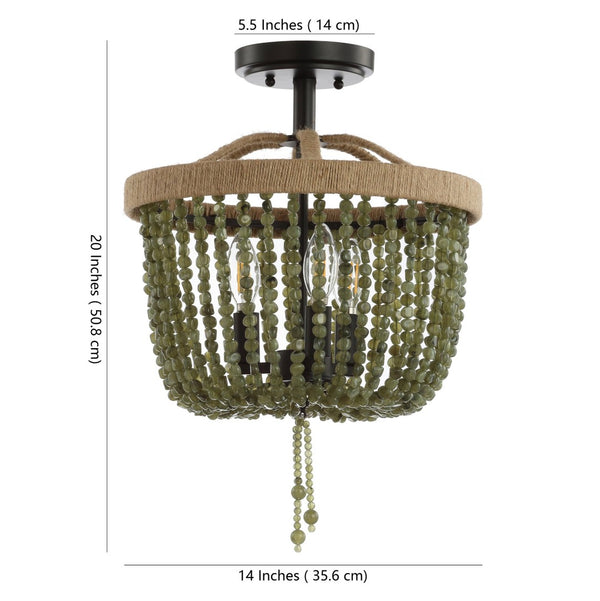 Safavieh DAVIN, 14-Inch Black Flush Mount Light with Rustic Rope and Stone Accents for Any Space Decor FLU4040A