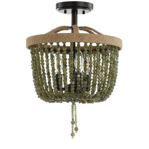 Safavieh DAVIN, 14-Inch Black Flush Mount Light with Rustic Rope and Stone Accents for Any Space Decor FLU4040A