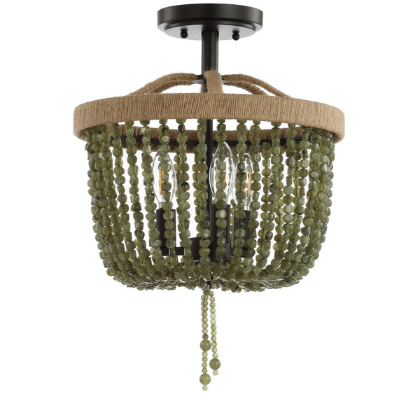 Safavieh DAVIN, 14-Inch Black Flush Mount Light with Rustic Rope and Stone Accents for Any Space Decor FLU4040A