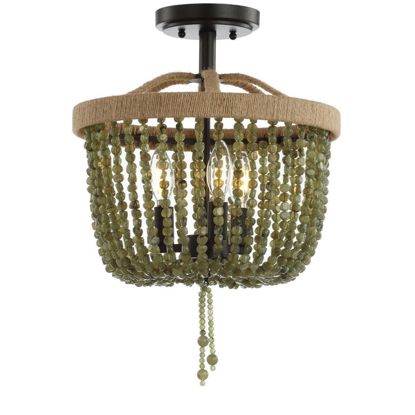 Safavieh DAVIN, 14-Inch Black Flush Mount Light with Rustic Rope and Stone Accents for Any Space Decor FLU4040A