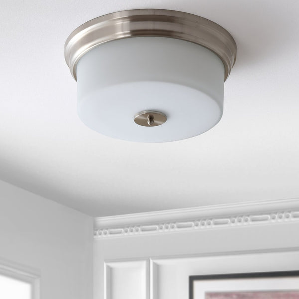 Safavieh DALEN, DALEN 15-Inch White Glass & Iron Flush Mount Light - Modern, Minimalist Ceiling Fixture for Any Room FLU4041A
