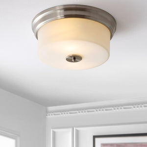 Safavieh DALEN, DALEN 15-Inch White Glass & Iron Flush Mount Light - Modern, Minimalist Ceiling Fixture for Any Room FLU4041A