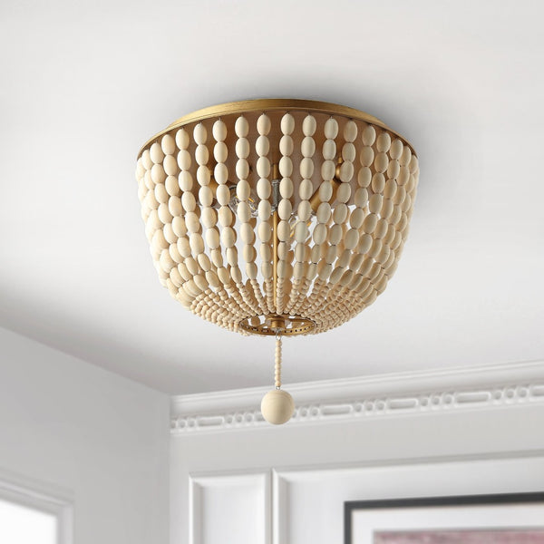 Safavieh LORIS, 2-Light Crème Flush Mount Fixture - Elegant Solid Wood & Iron Design for Every Room FLU4044A