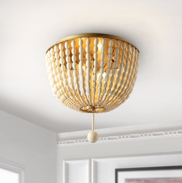 Safavieh LORIS, 2-Light Crème Flush Mount Fixture - Elegant Solid Wood & Iron Design for Every Room FLU4044A