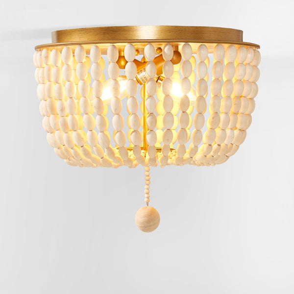 Safavieh LORIS, 2-Light Crème Flush Mount Fixture - Elegant Solid Wood & Iron Design for Every Room FLU4044A