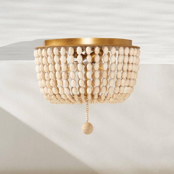 Safavieh LORIS, 2-Light Crème Flush Mount Fixture - Elegant Solid Wood & Iron Design for Every Room FLU4044A