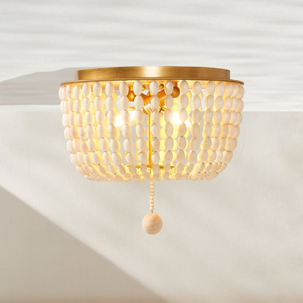 Safavieh LORIS, 2-Light Crème Flush Mount Fixture - Elegant Solid Wood & Iron Design for Every Room FLU4044A