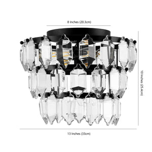 Safavieh GORSON, 3-Light Flush Mount with Crystal Accents - Modern Black Metal Fixture for Low Ceilings FLU4045A