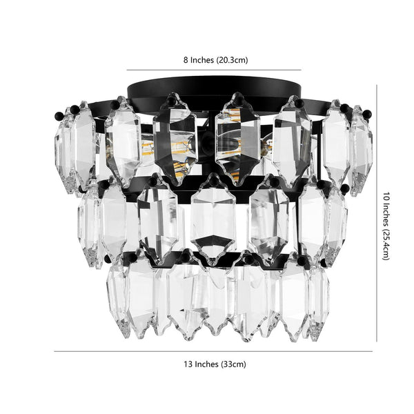 Safavieh GORSON, 3-Light Flush Mount with Crystal Accents - Modern Black Metal Fixture for Low Ceilings FLU4045A