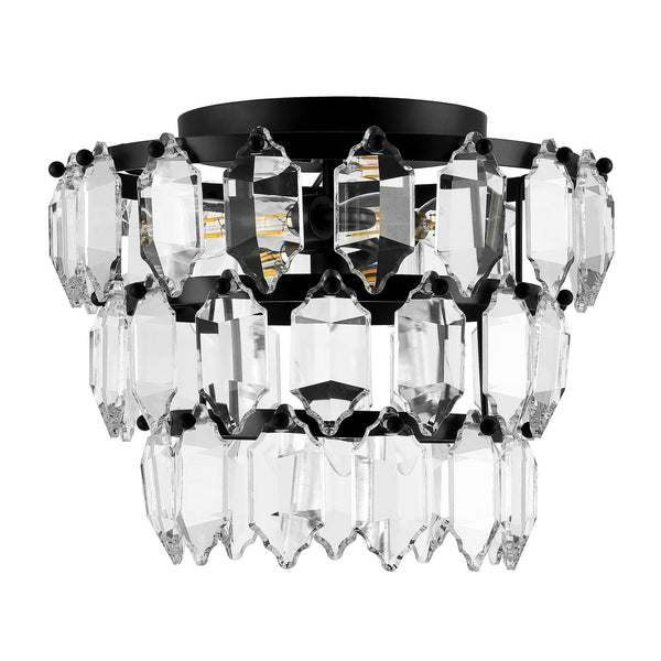 Safavieh GORSON, 3-Light Flush Mount with Crystal Accents - Modern Black Metal Fixture for Low Ceilings FLU4045A