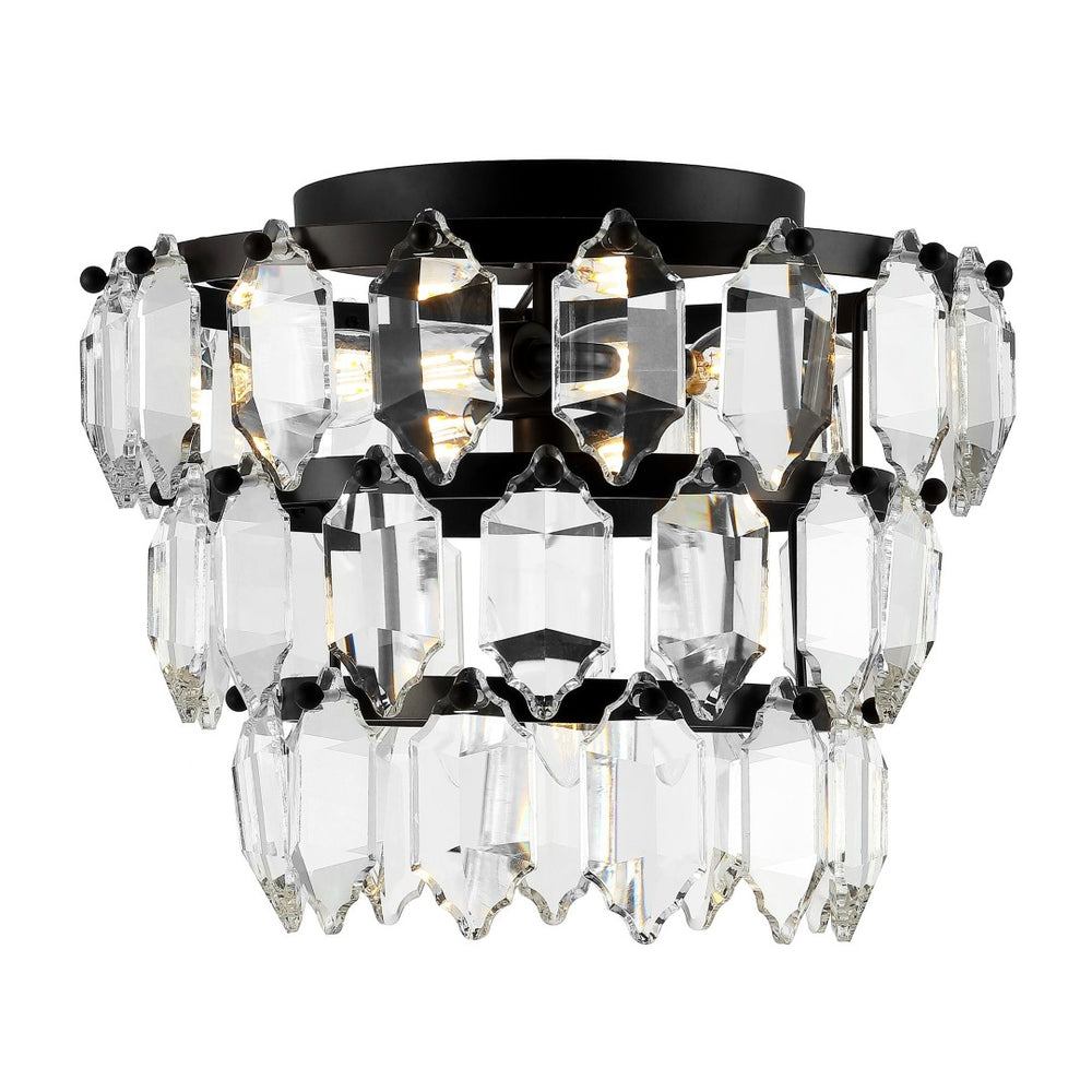 Safavieh GORSON, 3-Light Flush Mount with Crystal Accents - Modern Black Metal Fixture for Low Ceilings FLU4045A
