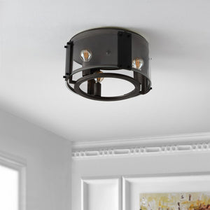 Safavieh OLEN Flush Mount Light Fixture - Modern Chrome & Black Design, Low-Profile Illumination for Any Space FLU4046A