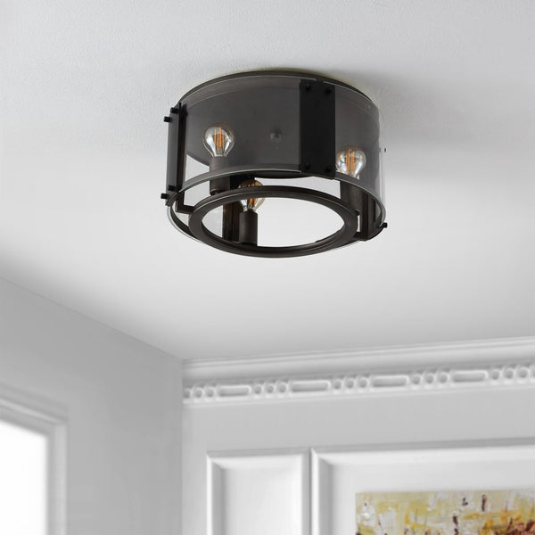 Safavieh OLEN Flush Mount Light Fixture - Modern Chrome & Black Design, Low-Profile Illumination for Any Space FLU4046A