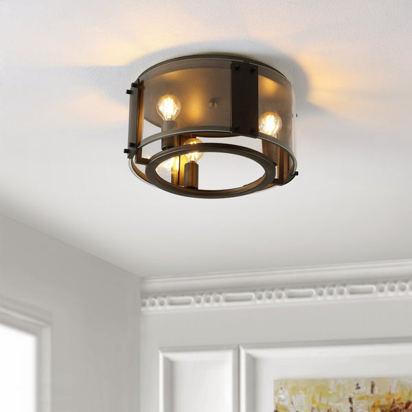 Safavieh OLEN Flush Mount Light Fixture - Modern Chrome & Black Design, Low-Profile Illumination for Any Space FLU4046A