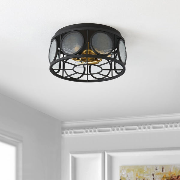 Safavieh ANDER, 3-Light Flush Mount Fixture - Modern Matte Black & Frosted Glass Design for Stylish Illumination FLU4047A