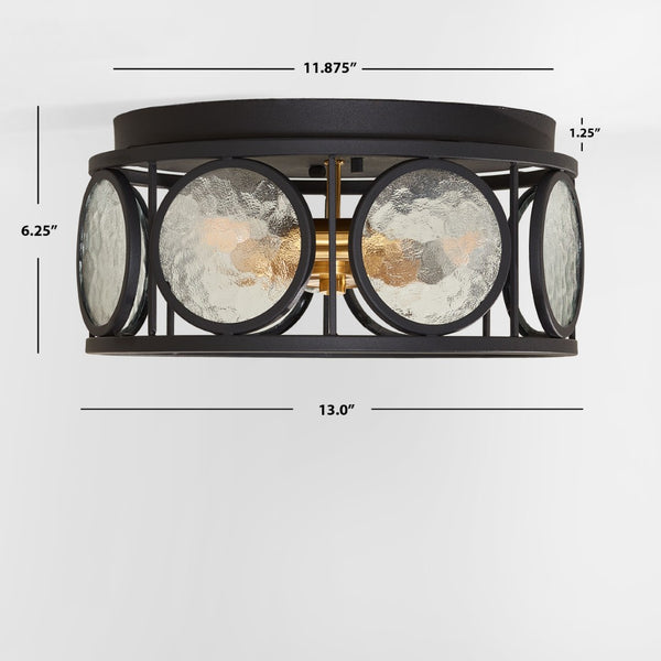 Safavieh ANDER, 3-Light Flush Mount Fixture - Modern Matte Black & Frosted Glass Design for Stylish Illumination FLU4047A