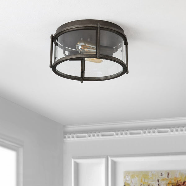 Safavieh TILLER, 2-Light Antique Silver Flush Mount Fixture - Elegant Glass & Metal Design for Cozy Spaces FLU4048A