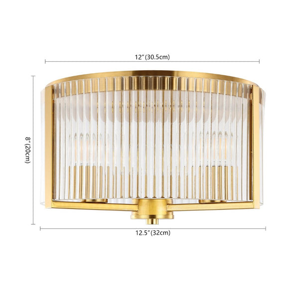 Safavieh JETRA, JETRA 3-Light Flush Mount Fixture - Elegant Brass & Glass Design for Modern Home Décor Spaces FLU4049A