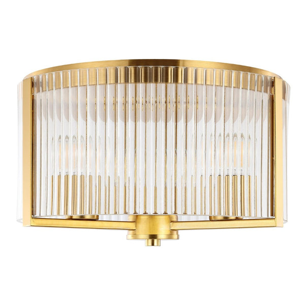 Safavieh JETRA, JETRA 3-Light Flush Mount Fixture - Elegant Brass & Glass Design for Modern Home Décor Spaces FLU4049A