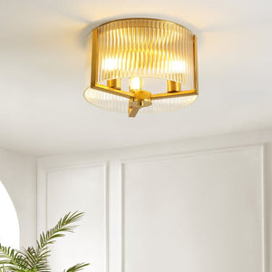 Safavieh JETRA, JETRA 3-Light Flush Mount Fixture - Elegant Brass & Glass Design for Modern Home Décor Spaces FLU4049A