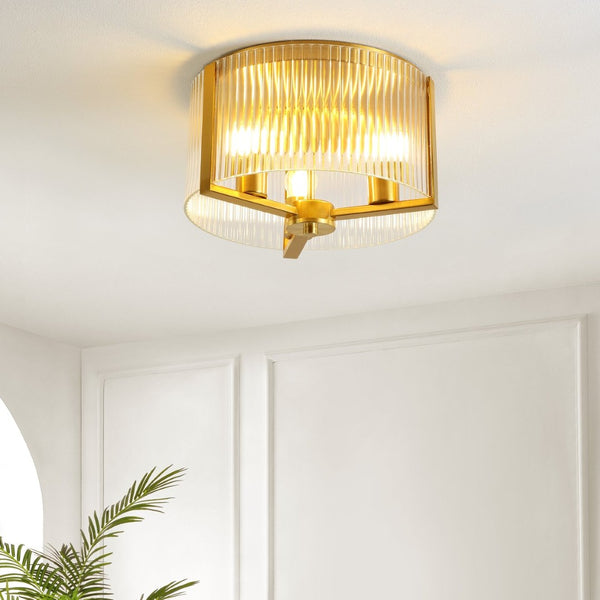 Safavieh JETRA, JETRA 3-Light Flush Mount Fixture - Elegant Brass & Glass Design for Modern Home Décor Spaces FLU4049A