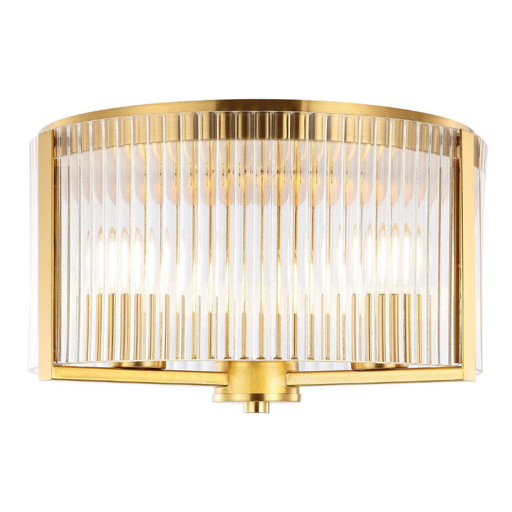 Safavieh JETRA, JETRA 3-Light Flush Mount Fixture - Elegant Brass & Glass Design for Modern Home Décor Spaces FLU4049A