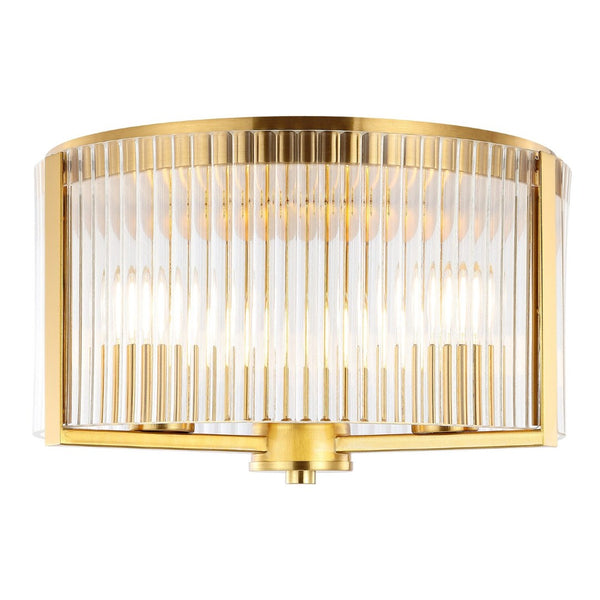 Safavieh JETRA, JETRA 3-Light Flush Mount Fixture - Elegant Brass & Glass Design for Modern Home Décor Spaces FLU4049A