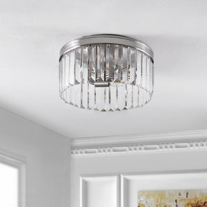 Safavieh RUSLEN, 3-Light Flush Mount Light Fixture, 13-Inch Brushed Nickel with Glass Shade for Modern Spaces FLU4050A