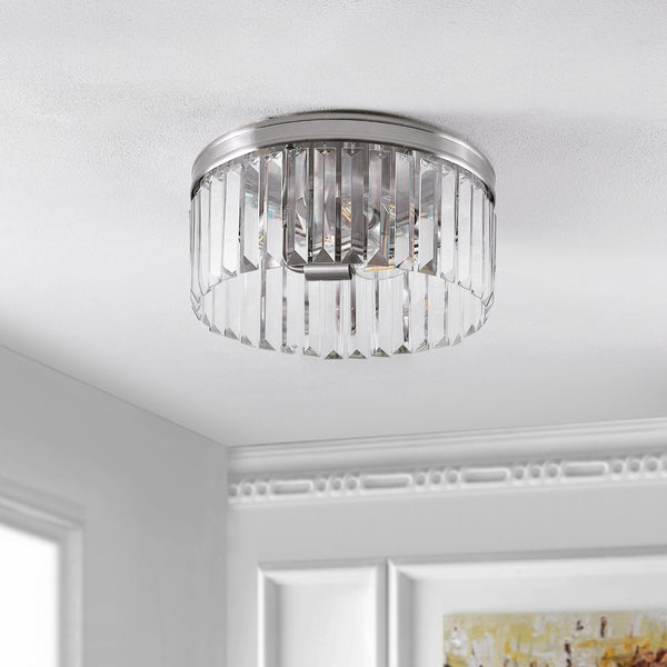 Safavieh RUSLEN, 3-Light Flush Mount Light Fixture, 13-Inch Brushed Nickel with Glass Shade for Modern Spaces FLU4050A