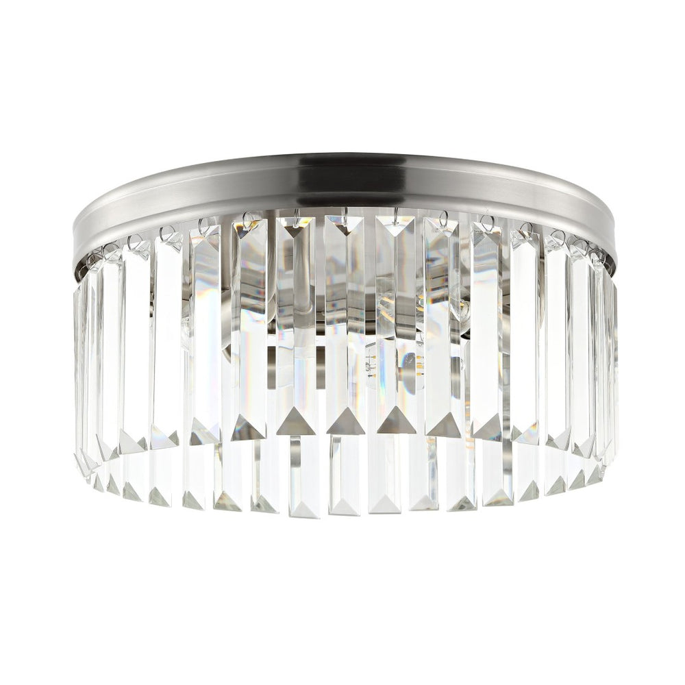 Safavieh RUSLEN, 3-Light Flush Mount Light Fixture, 13-Inch Brushed Nickel with Glass Shade for Modern Spaces FLU4050A