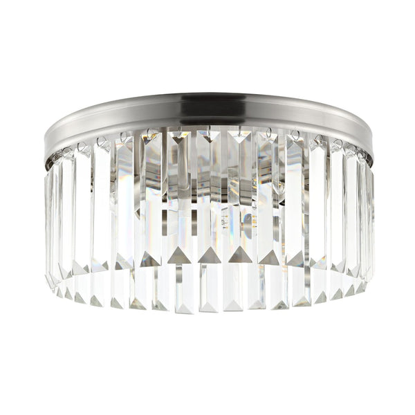 Safavieh RUSLEN, 3-Light Flush Mount Light Fixture, 13-Inch Brushed Nickel with Glass Shade for Modern Spaces FLU4050A