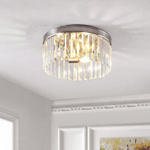 Safavieh RUSLEN, 3-Light Flush Mount Light Fixture, 13-Inch Brushed Nickel with Glass Shade for Modern Spaces FLU4050A