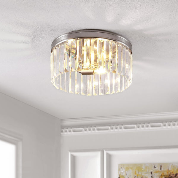 Safavieh RUSLEN, 3-Light Flush Mount Light Fixture, 13-Inch Brushed Nickel with Glass Shade for Modern Spaces FLU4050A