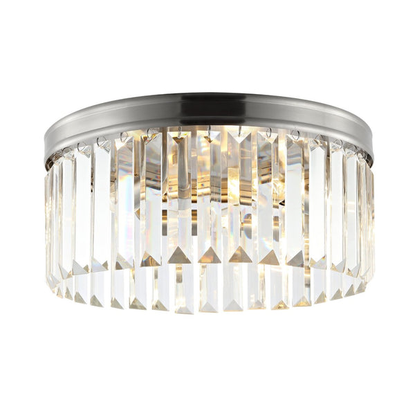 Safavieh RUSLEN, 3-Light Flush Mount Light Fixture, 13-Inch Brushed Nickel with Glass Shade for Modern Spaces FLU4050A