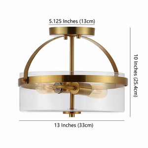 Safavieh NENSOR, 2-Light Flush Mount, 13-Inch Brass & Clear Metal Fixture for Elegant Home Lighting Decor FLU4051A
