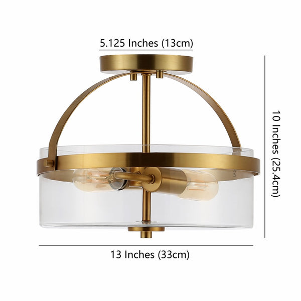 Safavieh NENSOR, 2-Light Flush Mount, 13-Inch Brass & Clear Metal Fixture for Elegant Home Lighting Decor FLU4051A