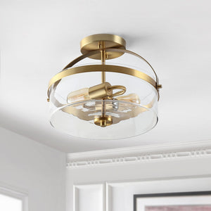 Safavieh NENSOR, 2-Light Flush Mount, 13-Inch Brass & Clear Metal Fixture for Elegant Home Lighting Decor FLU4051A