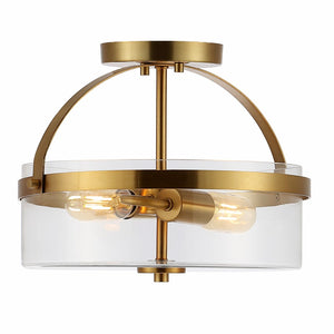 Safavieh NENSOR, 2-Light Flush Mount, 13-Inch Brass & Clear Metal Fixture for Elegant Home Lighting Decor FLU4051A