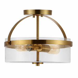 Safavieh NENSOR, 2-Light Flush Mount, 13-Inch Brass & Clear Metal Fixture for Elegant Home Lighting Decor FLU4051A