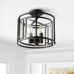 Safavieh YARLIN, 3-Light Flush Mount Pendant - Stylish Bronze & Clear Metal Fixture for Any Room Decor FLU4052A