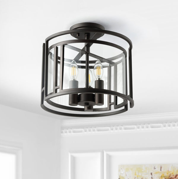 Safavieh YARLIN, 3-Light Flush Mount Pendant - Stylish Bronze & Clear Metal Fixture for Any Room Decor FLU4052A