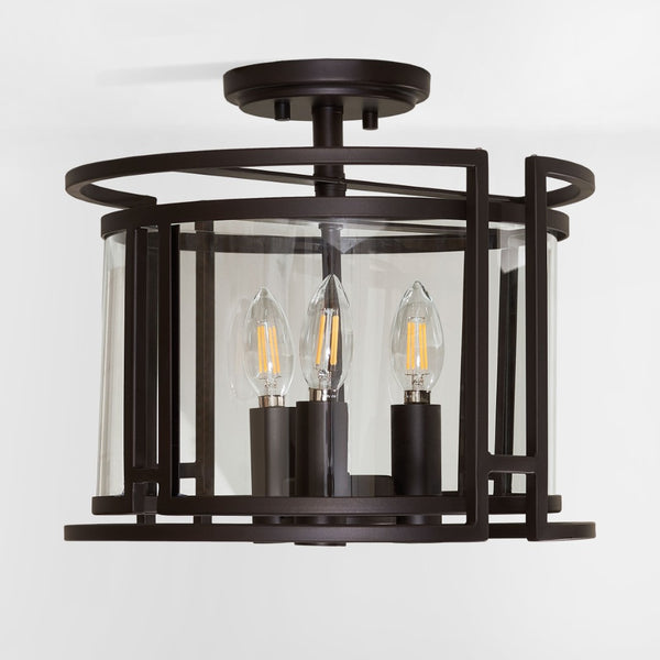 Safavieh YARLIN, 3-Light Flush Mount Pendant - Stylish Bronze & Clear Metal Fixture for Any Room Decor FLU4052A
