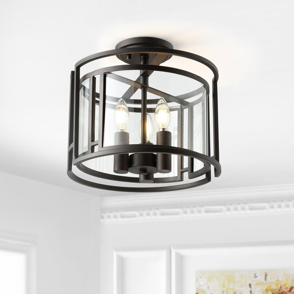 Safavieh YARLIN, 3-Light Flush Mount Pendant - Stylish Bronze & Clear Metal Fixture for Any Room Decor FLU4052A