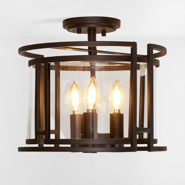 Safavieh YARLIN, 3-Light Flush Mount Pendant - Stylish Bronze & Clear Metal Fixture for Any Room Decor FLU4052A