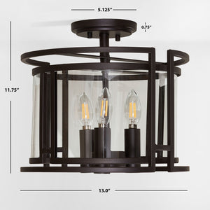 Safavieh YARLIN, 3-Light Flush Mount Pendant - Stylish Bronze & Clear Metal Fixture for Any Room Decor FLU4052A