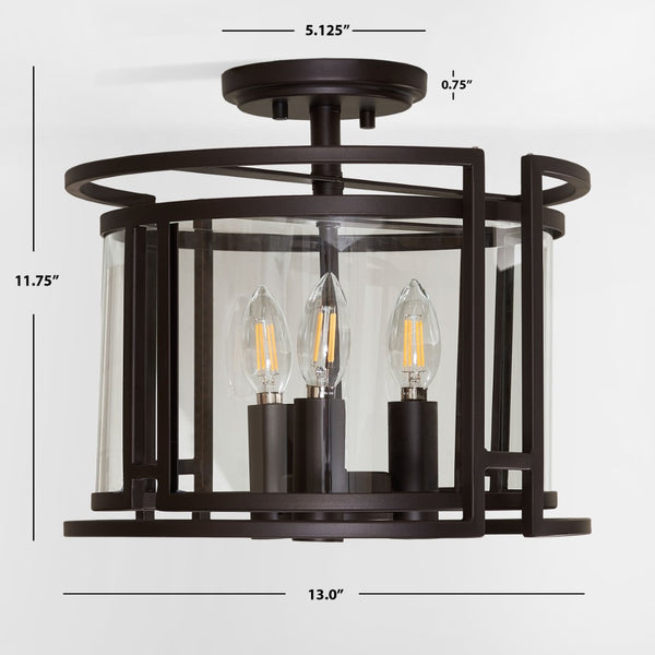Safavieh YARLIN, 3-Light Flush Mount Pendant - Stylish Bronze & Clear Metal Fixture for Any Room Decor FLU4052A