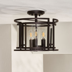 Safavieh YARLIN, 3-Light Flush Mount Pendant - Stylish Bronze & Clear Metal Fixture for Any Room Decor FLU4052A