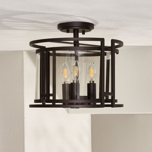 Safavieh YARLIN, 3-Light Flush Mount Pendant - Stylish Bronze & Clear Metal Fixture for Any Room Decor FLU4052A