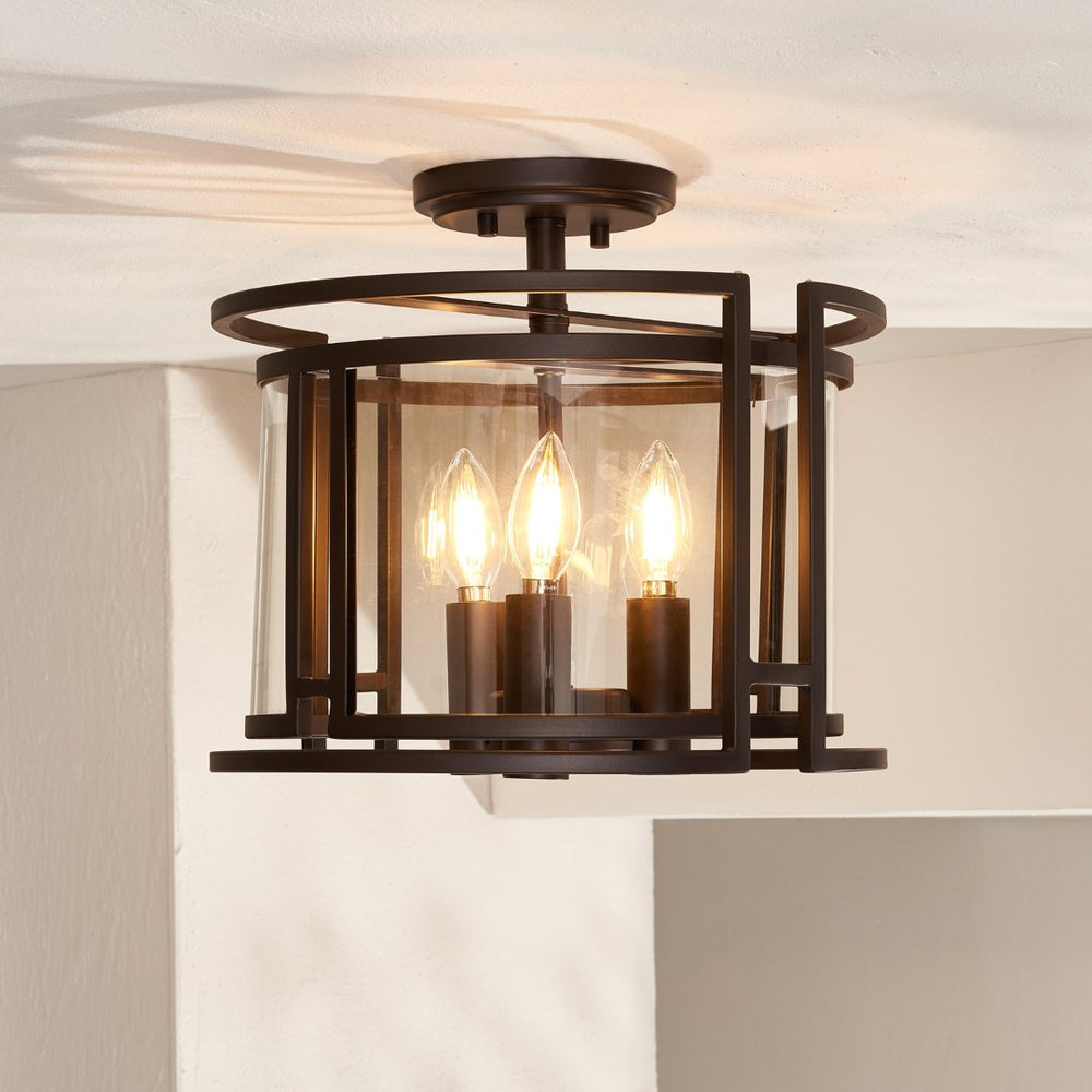 Safavieh YARLIN, 3-Light Flush Mount Pendant - Stylish Bronze & Clear Metal Fixture for Any Room Decor FLU4052A