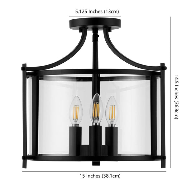 Safavieh GRENTEN, 3-Light Metal Flush Mount - 15" Bronze & Clear Fixture for Elegant Ambient Illumination FLU4053A